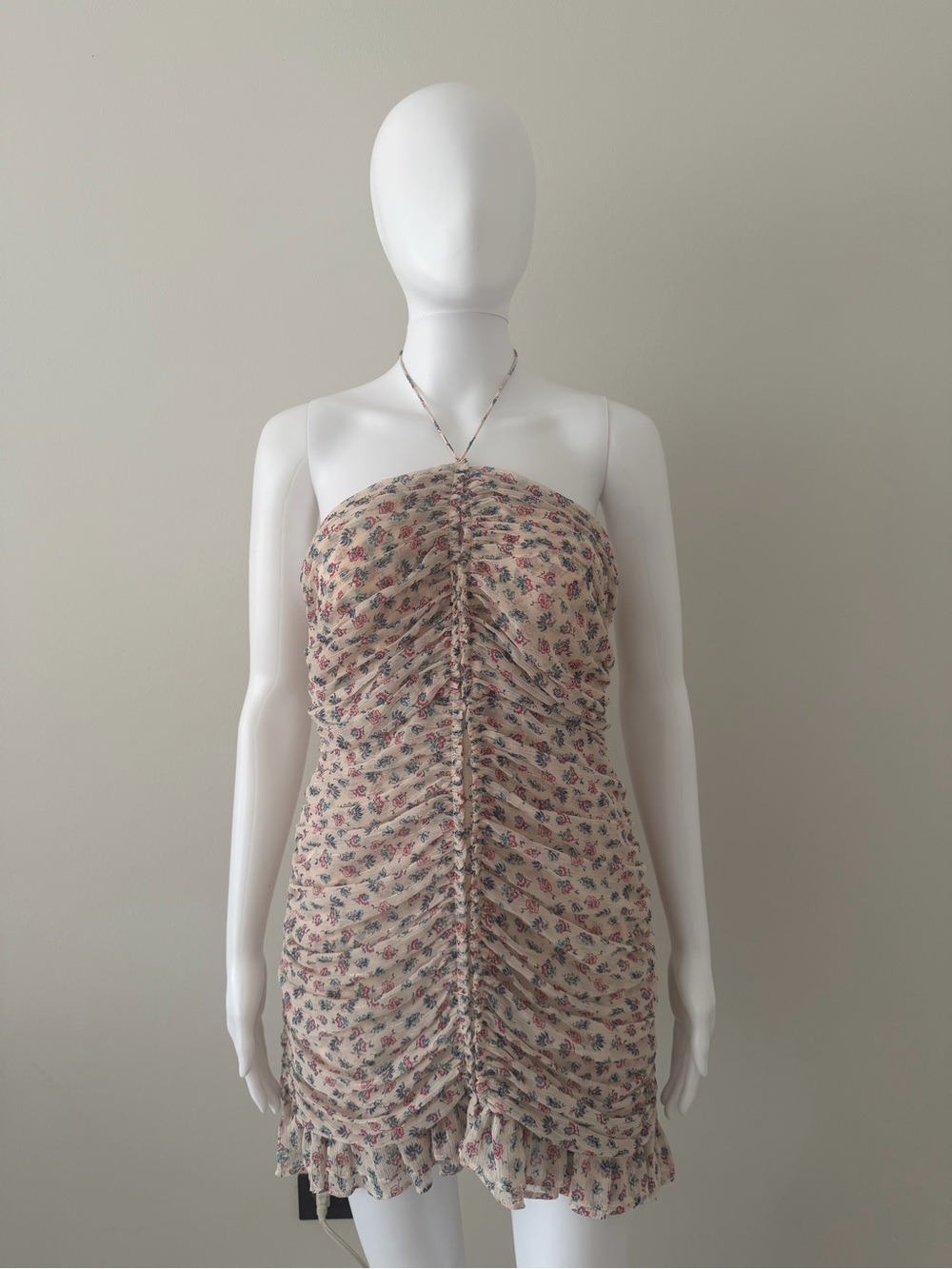 Zara Cream Floral Strapless Ruched Mini Dress
